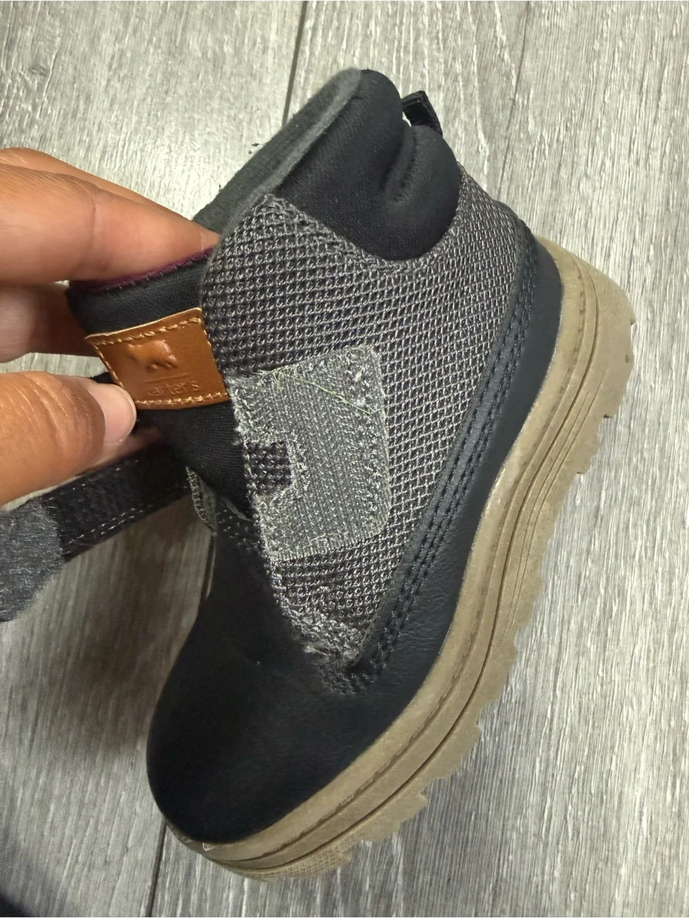 Carter's Black Kids Hook-and-Loop Boots with Tan Accent